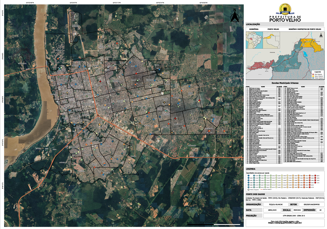 Mapa de alunos por escolas municipais urbanas